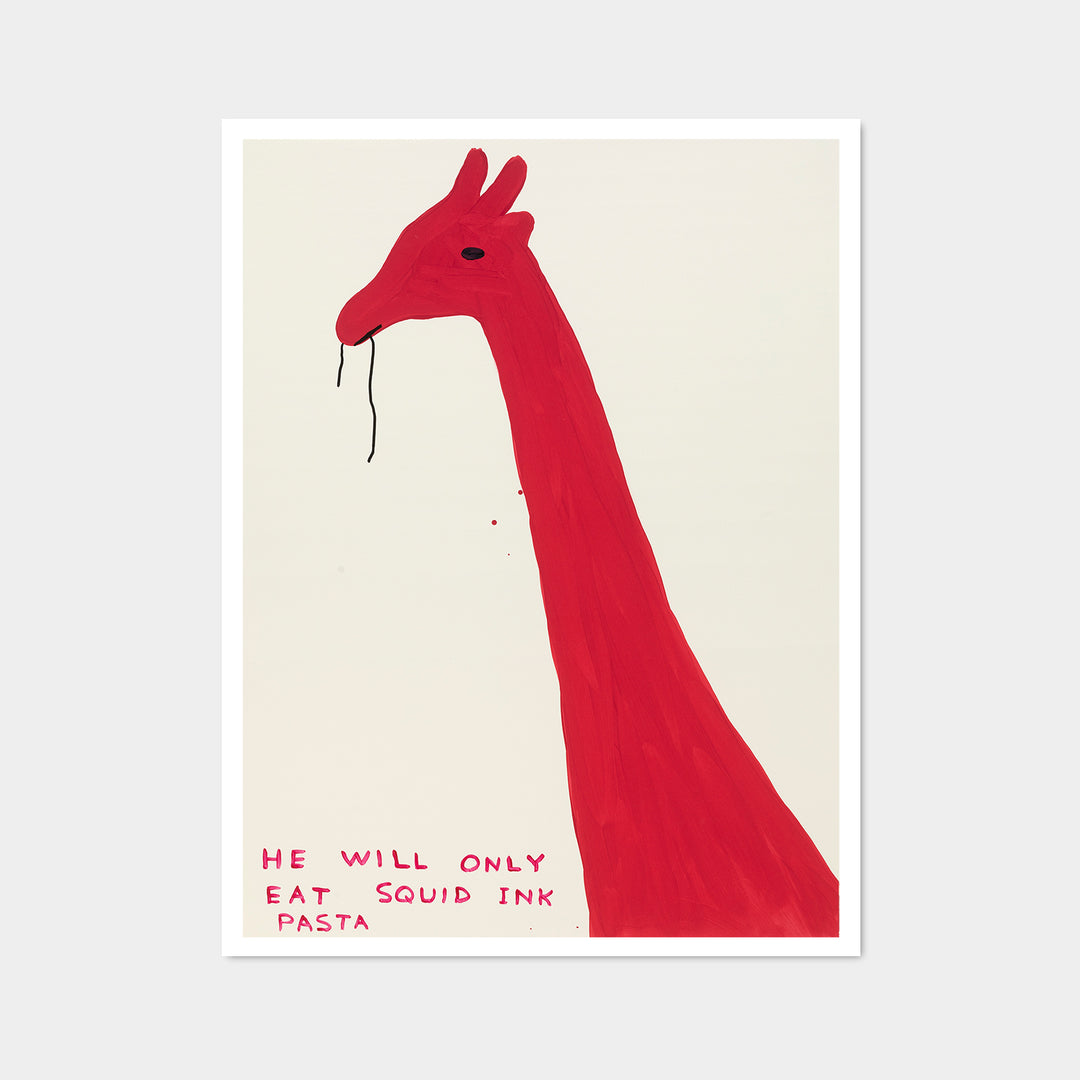David Shrigley / He will only eat squid ink pasta – Poster Shop Fubar